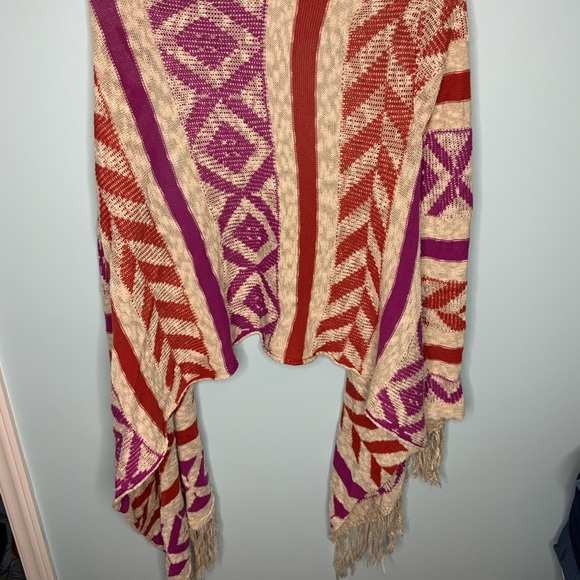 American Rag Open Front Aztec Print Fringe Cardigan Size Large - Picture 4 of 4